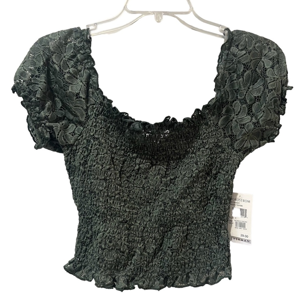 NWT Ten Sixty Sherman shirt Nordstrom Small Green Crop‎ Lace STRETCHY NEW